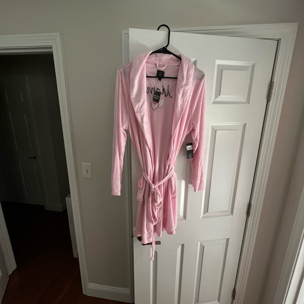 Pink Terry Cloth Rob with Mom detail on back